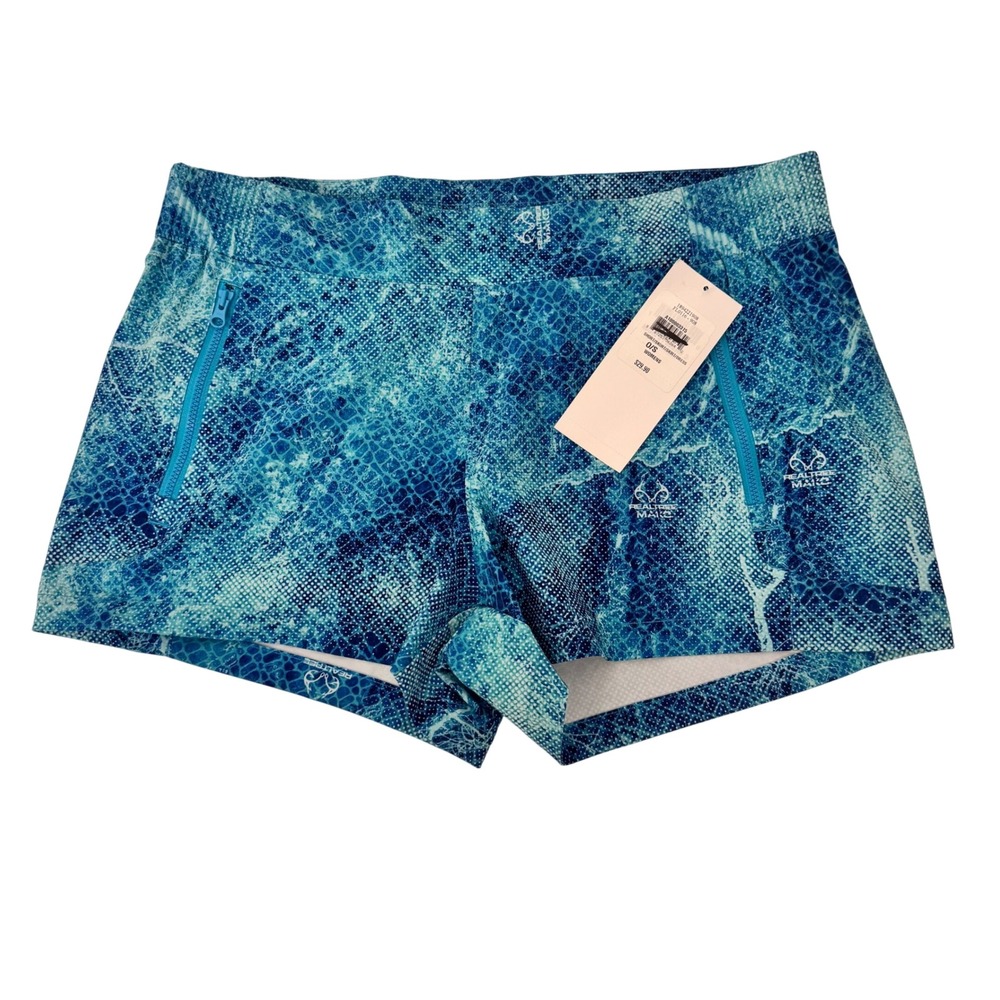 NWT Columbia PFG Shorts Women‎ M Blue Fishing Realtree Mako Camo Active Water
